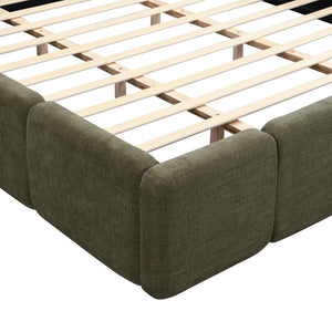 English Elm California King Boucle Upholstered Platform Bed Thick Block Headboard Modern Suite N757P391356D