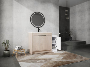 English Elm 48 Inch Freestanding Bathroom Vanity With Ceramic Sink, Soft-Close Doors & Ample Storage Solutions W999S00306