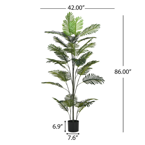 English Elm Christopher Knight Home® - 86" Artificial Palm Tree Pre-Potted with Black Plastic Pot, Lifelike Feathered Fronds, Low-Maintenance Decor N772P286755G