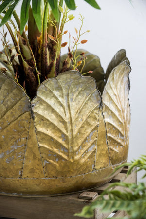 English Elm Set of 3 Zinc Metal Planters with Distressed Golden Finish for Indoor Outdoor Display W2078P499530