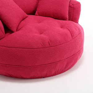 English Elm COOLMORE Chenille Sponge circular sleeper chair with removable washable cover, plush pillows & space-saving design Rose Red W1539P312249