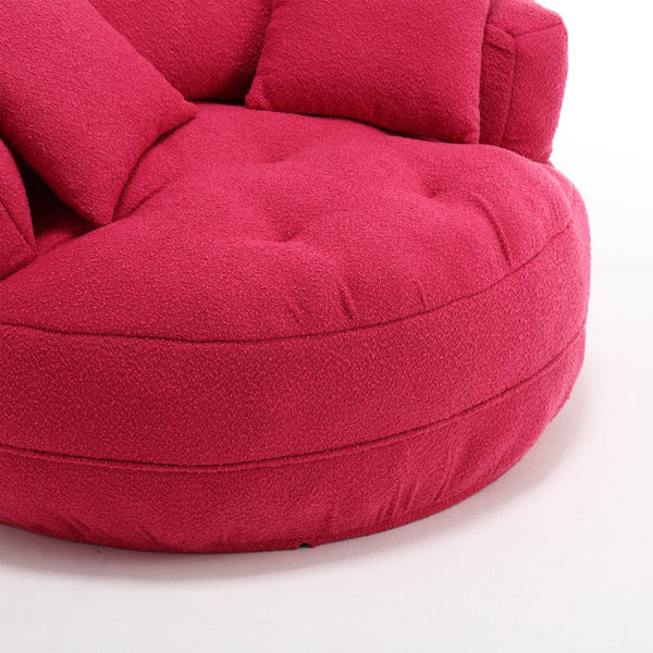 English Elm COOLMORE Chenille Sponge circular sleeper chair with removable washable cover, plush pillows & space-saving design Rose Red W1539P312249