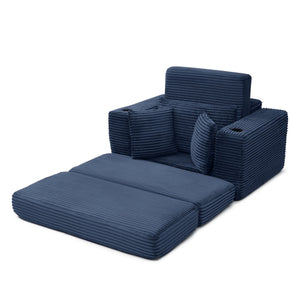 English Elm 52.4'' Boneless Foam Chaise Lounge Convertible Corduroy Sofa Bed for Living Room Blue W1117P410670