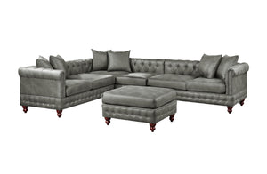English Elm Slate Grey Breathable Leatherette 4-Piece Sectional Set With Reversible Loveseats & Tufted Ottoman B011S01330-GIGA