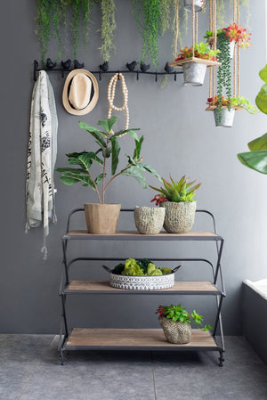 English Elm 34.3x16.9x32.7" Three Tier Fir Wood Iron Shelf Industrial Storage and Planter Stand W2078P499748