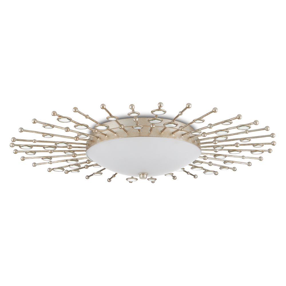 Planisphere Modern Silver Flush Mount Light Fixture with Beveled Glass and Dimmable LED Technology