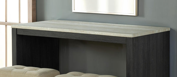 English Elm Two-Tone Travertine Top 3pc Dining Set with Biscuit-Tufted Beige Stools, Black/Gray Transitional Style B011P302803