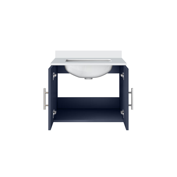 English Elm Navy Blue Bath Vanity - 24" W X 22" D With White Quartz Top For Modern Elegance & Storage Solution B2731P258562