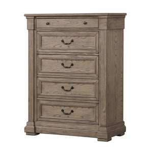 English Elm Weathered Gray Chest 39"W x 52"H Transitional Solid & Engineered Wood, French-Front Dovetail Drawers, Metal Glides and Handles B2741P373195