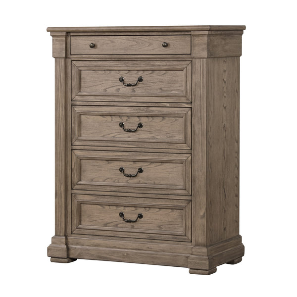 English Elm Weathered Gray Chest 39"W x 52"H Transitional Solid & Engineered Wood, French-Front Dovetail Drawers, Metal Glides and Handles B2741P373195