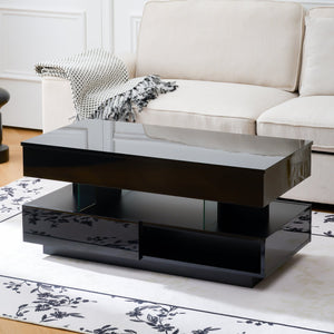 English Elm 39.3" Lift Top Coffee Table with Hidden Storage, 2 Drawers, Adjustable LED Ambience Lights and Durable Lift Mechanism Black W3871P368907