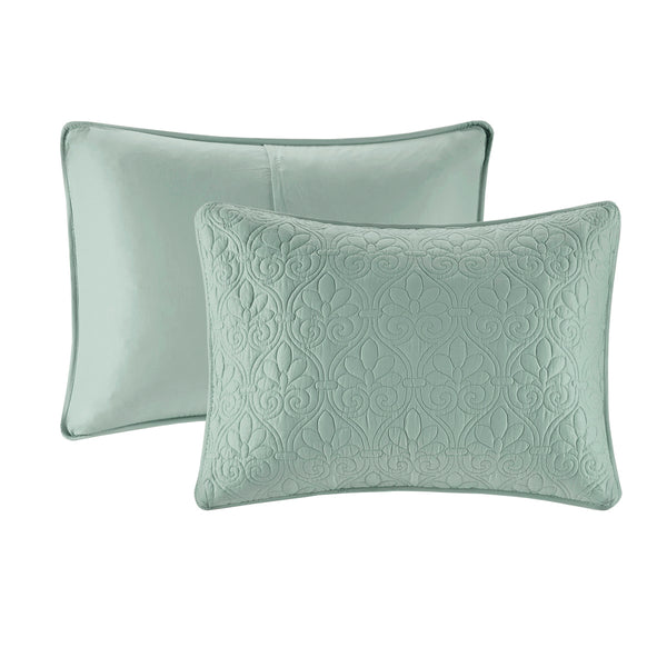 English Elm Reversible Madison Park Quebec Bedspread Set Queen with Quilted Cotton Fill, Oversized Drape, Antimicrobial Protection Seafoam 17.72 L x 15.35 W x 7.87 H B03597412