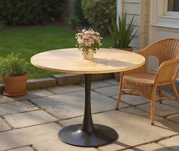 English Elm (Natural Wood Color) Modern Round Dining Table with MDF Top & Steel Tulip Base — Sturdy, Easy-Clean, Compact Design for Kitchen, Living Room, Office, 25.6" W2641P362139