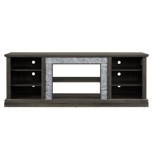 English Elm Large TV Stand with Faux Stacked Stone Surround, 75" TV Media Console with Ample Storage & Cable Management Grey W1758P187680