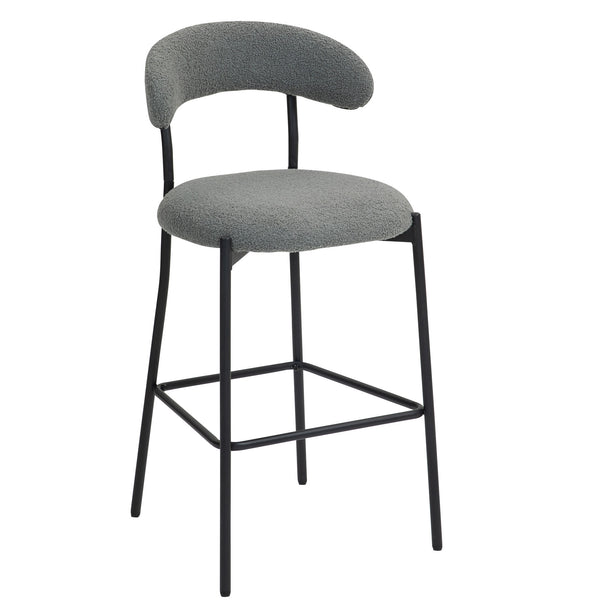 English Elm 26'' Modern Counter-Height Bar Stools In Grey Teddy Fabric With Sturdy Black Base & Footrest W2215P196283