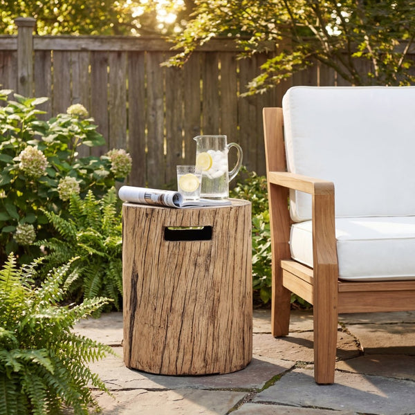 English Elm 16x20 Mgo Concrete Outdoor Side Table with Wood Grain Finish Propane Tank Cover N772P289215B