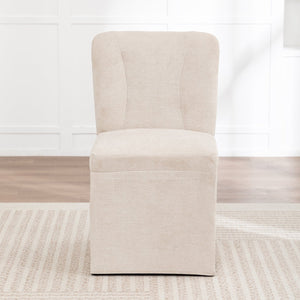 English Elm Linen Modern Dining Chairs Set of 2 — Padded Armless Fabric Side Chairs with Iron Legs, 250lb Capacity Beige W1170P365351