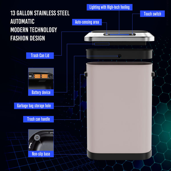 English Elm 50L Smart automatic Trash Can with Silent Slow-Close Lid, Motion Sensor, Durable 0.45mm Steel Body Pink W1550P247966