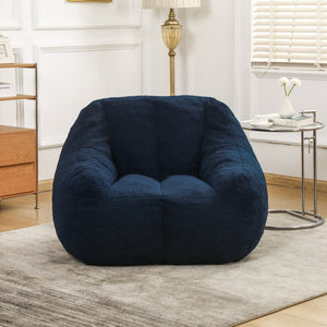 English Elm Bean Bag Chair Oversized Faux Fur Memory Foam Lounge Seat for Dorm or Living Room Dark Blue W2200P243725