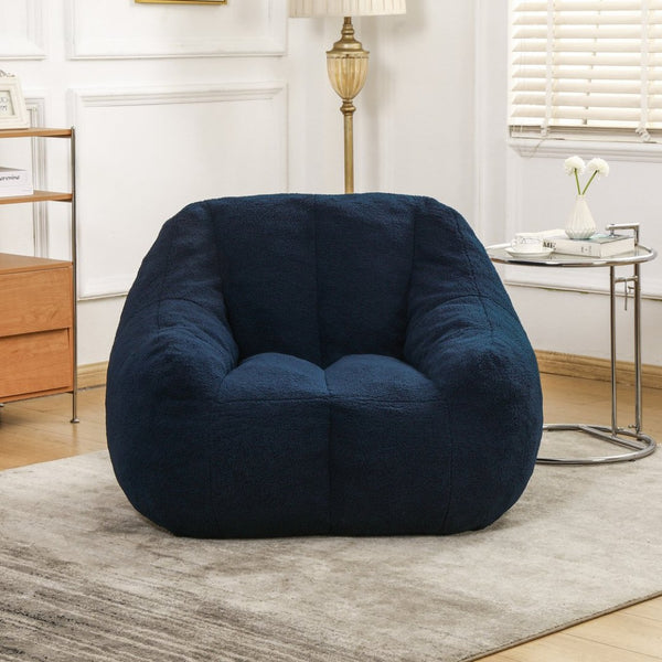English Elm Bean Bag Chair Oversized Faux Fur Memory Foam Lounge Seat for Dorm or Living Room Dark Blue W2200P243725