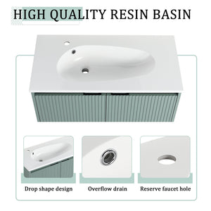 English Elm 36" Floating Bathroom Vanity with Drop-Shaped Resin Sink, Side Cabinet, Soft-Close Doors, Water-Resistant Finish W999S00332
