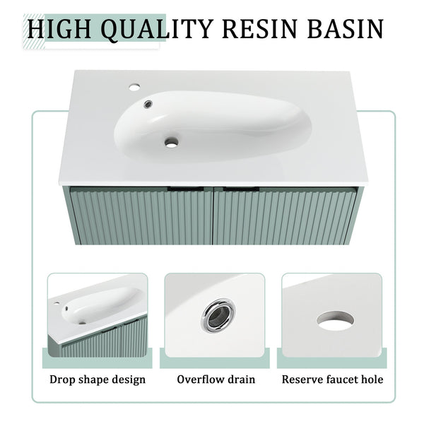 English Elm 36" Floating Bathroom Vanity with Drop-Shaped Resin Sink, Side Cabinet, Soft-Close Doors, Water-Resistant Finish W999S00332