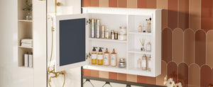 English Elm 36'' Modern Medicine Cabinet Wall Mounted Mirror with Adjustable Shelf, MDF Durable Storage, White N710P322791K