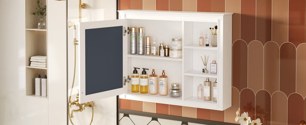English Elm 36'' Modern Medicine Cabinet Wall Mounted Mirror with Adjustable Shelf, MDF Durable Storage, White N710P322791K