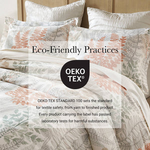 English Elm 3-piece King Cotton Sateen Duvet Set Botanical Herb Print 300tc Terracotta Linen B035P408292