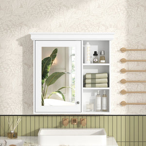English Elm 30'' Wall-Mounted Medicine Cabinet with Mirror and Adjustable Shelves, Modern MDF Storage Organizer White N710P209425K