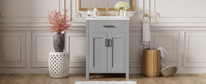 English Elm 24"Bathroom Luxurious Space-Saving Vanity with Ceramic Sink, Solid Wood Frame, Soft-Close Doors and Storage Grey N729P183716E