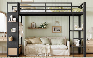 English Elm Full Size Pine Loft Bed House Frame with Slide Bookshelves and Moon Star Rails W1580S00590