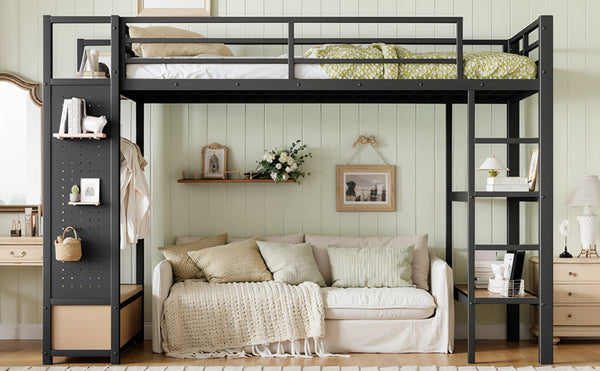 English Elm Full Size Pine Loft Bed House Frame with Slide Bookshelves and Moon Star Rails W1580S00590