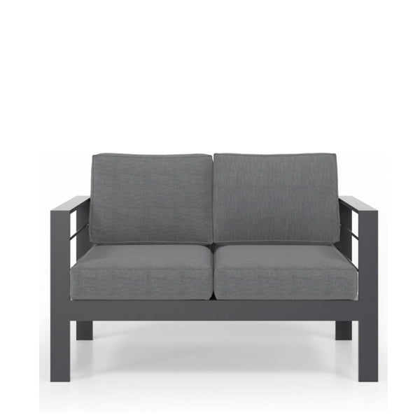 English Elm 3-piece Outdoor Aluminum Conversation Set with Deep Cushions and Wpc Coffee Table Dark Grey B082S00091