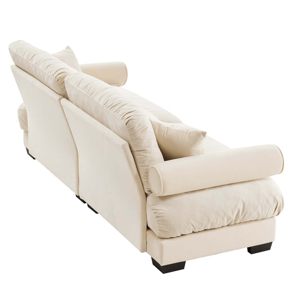 English Elm Large Velvet Two-seater Sofa with Bolstered Armrests, Cloud Seat Cushions, Chic Lounge Comfort Cream W714S01068