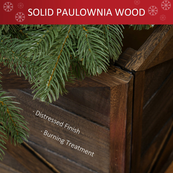 English Elm Homcom Rustic Wooden Christmas Tree Collar Box, 24" Farmhouse Decor For Holiday Charm & Safety W2225P229440