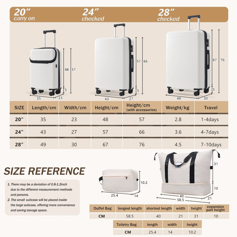 English Elm Luggage 5 Piece Hardside Abs Set with Front Access Carry on and Tsa Spinner Wheels White N732P391557K