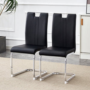 English Elm Set of 2 Gloss Pu Bow-back Dining Chairs with Ergonomic Curved Support for Modern Lofts Black W1512P491846