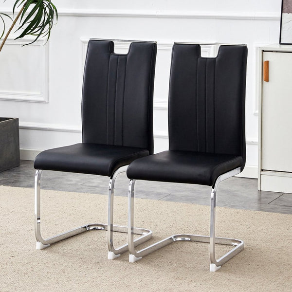 English Elm Set of 2 Gloss Pu Bow-back Dining Chairs with Ergonomic Curved Support for Modern Lofts Black W1512P491846