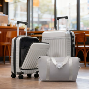 English Elm Front Access Hardside 3 Piece Travel Set with Usb Port Spinner Wheels and Tsa Lock Grey+White N732P326130D