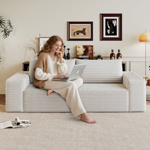 English Elm 63" Corduroy Loveseat Sofa Deep Seat 600lb Capacity Ergonomic Backrest Plush White Fabric W2824P321235