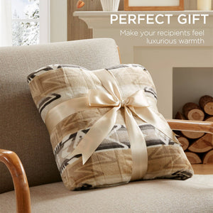 English Elm 1-piece Aztec Heated Throw with 12 Settings Auto Shutoff Soft Ivory Boho Blanket Multicolor B035P408334