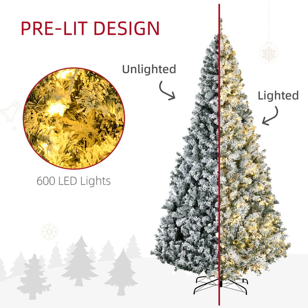 English Elm Homcom 9Ft Prelit Christmas Tree With 1868 Snow Flocked Branches & 600 Warm White Led Lights, Easy Setup W2225P249669
