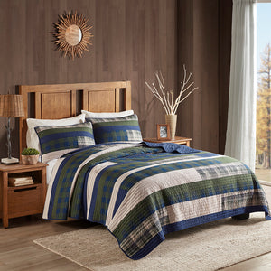 JLA Home Woolrich - Oversized Cotton Quilt Mini Set with Green & Blue Plaid, Breathable 100% Cotton, Year-Round Cozy Layering 96 L x 92 W x 0.25H WR13-3042