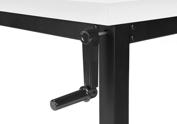 English Elm Computer Desk - Adjustable Standing Workstation, Modern White Laminate & Black Metal, Space-Saving Design B2710P219896