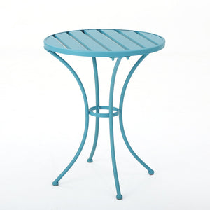 English Elm Christopher Knight Home® - COLMAR 3-Piece Metal Bistro Set for Patio — Weather-Resistant Iron Table & Stackable Armchairs, Slatted Design Blue 56558.00MCB