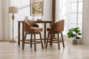 English Elm United We Win Quilted Microsuede Swivel Barstool with Wood Legs and Gold Rivet Trim W1568P361710