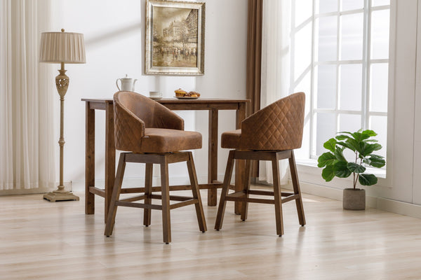 English Elm United We Win Quilted Microsuede Swivel Barstool with Wood Legs and Gold Rivet Trim W1568P361710
