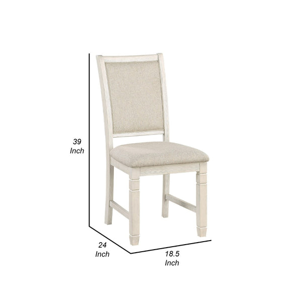 English Elm Anji Acacia Veneer Dining Chair Set Antique White Curved Back Cushioned Seat Beige+White B056P416900