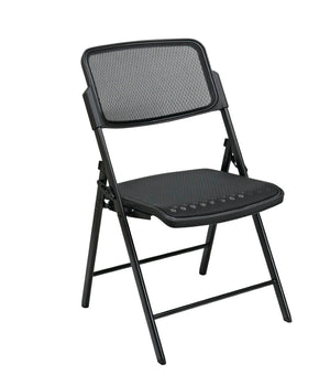 OSP Home Furnishings Deluxe Folding Chair with Breathable Mesh Back Stackable Seating for Meeting Rooms 81308